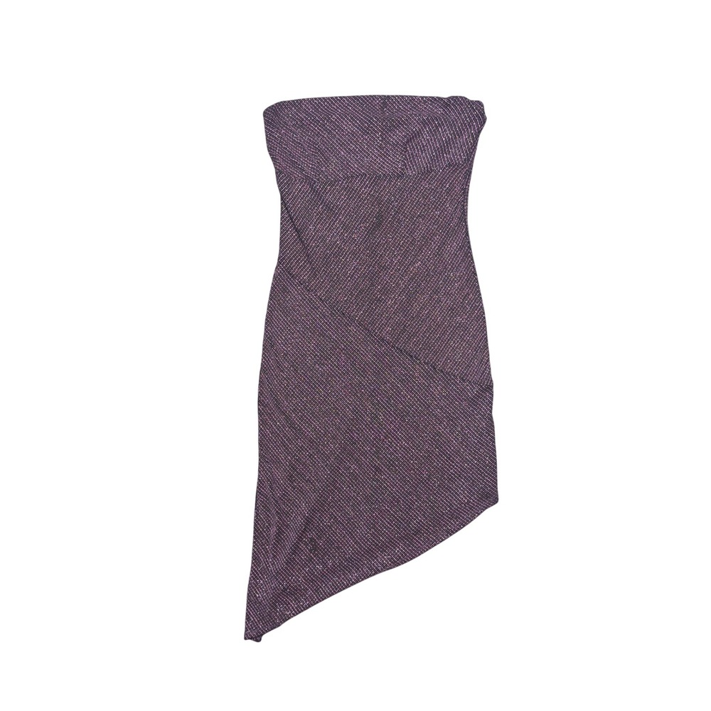 Hourglass Purple Metallic Striped Asymmetrical Strapless Tube Bodycon Dress M